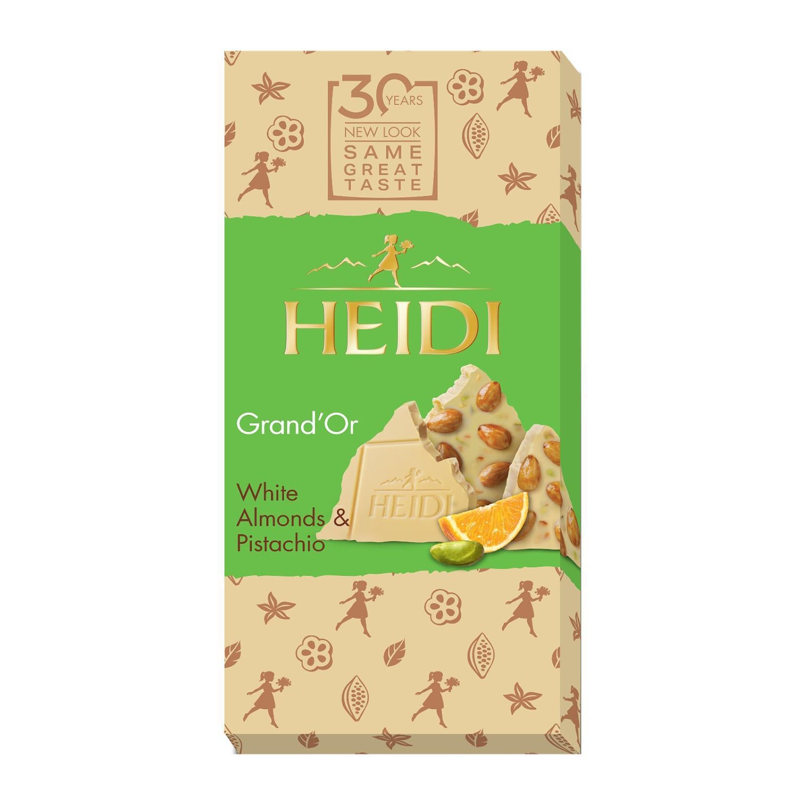 Heidi Grand 'Or White Chocolate with Whole Caramelized Almonds/Pistachios and Orange 100 Gms