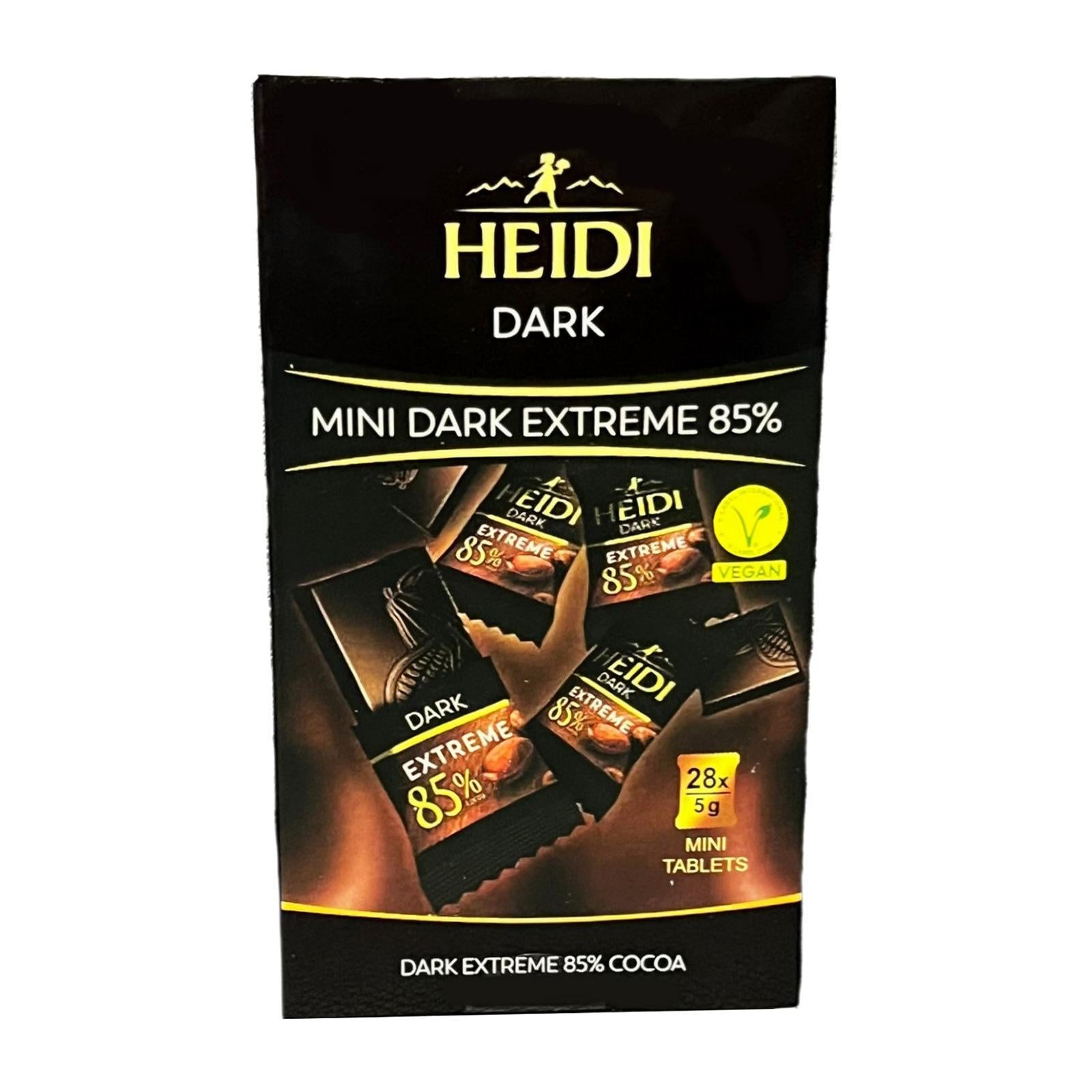 Heidi Dark Extreme 85-Percent Chocolate Mini Bites - Individually Wrapped 28 x 5G Tablets In An Attractive Gift Box 140 Gms