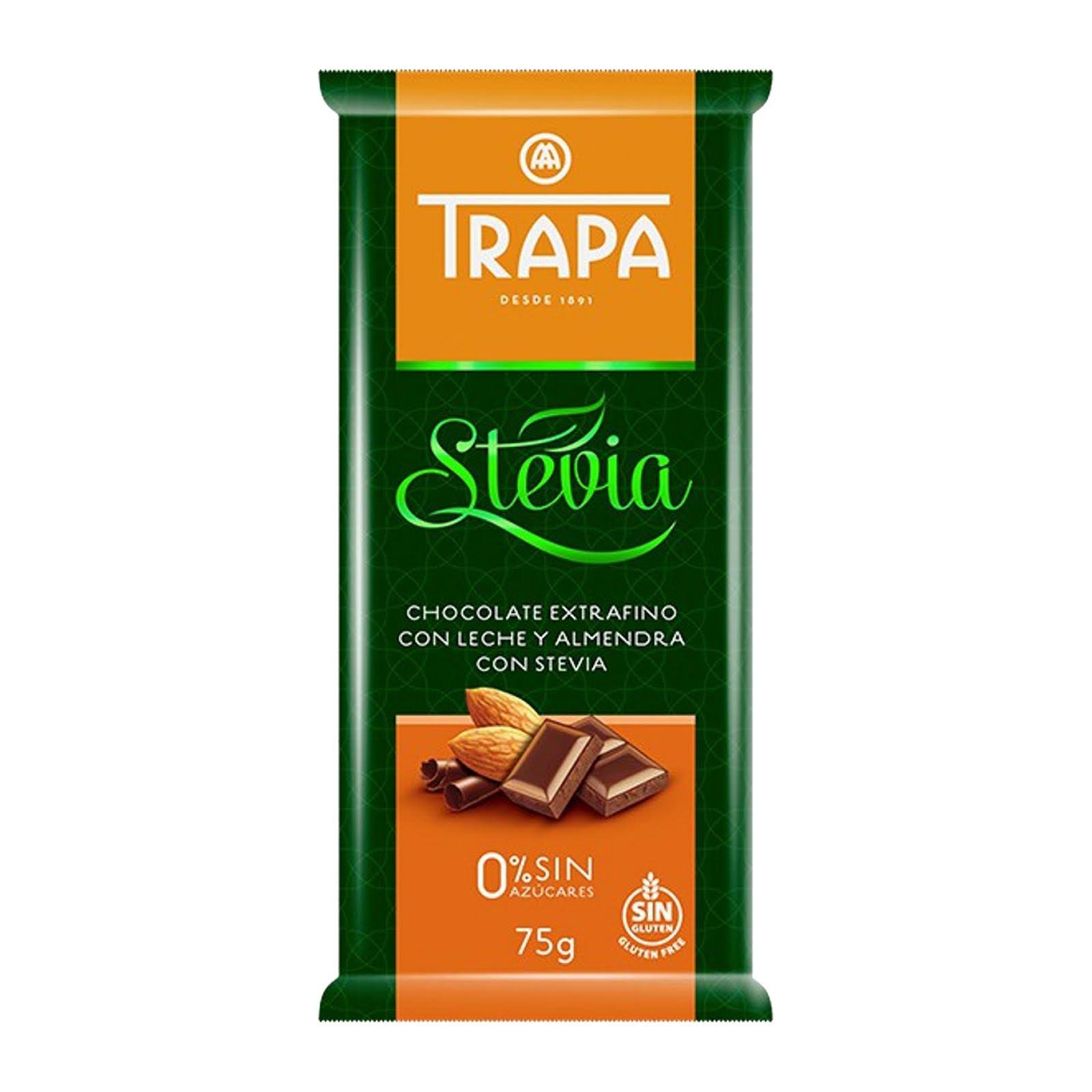 Trapa Extra-Fine Chocolate With Milk And Almonds With Stevia Gluten-Free And 0 Percent Added Sugars 75 Gms
