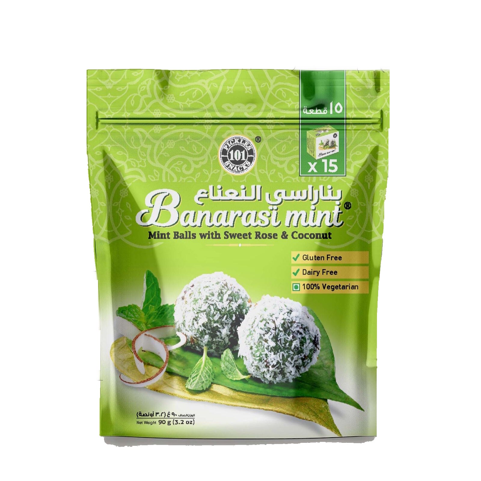 Banarasi Mint Balls with Sweet Rose and Coconut (Gluten Free Dairy Free 100% Vegeterarian 90 Gms