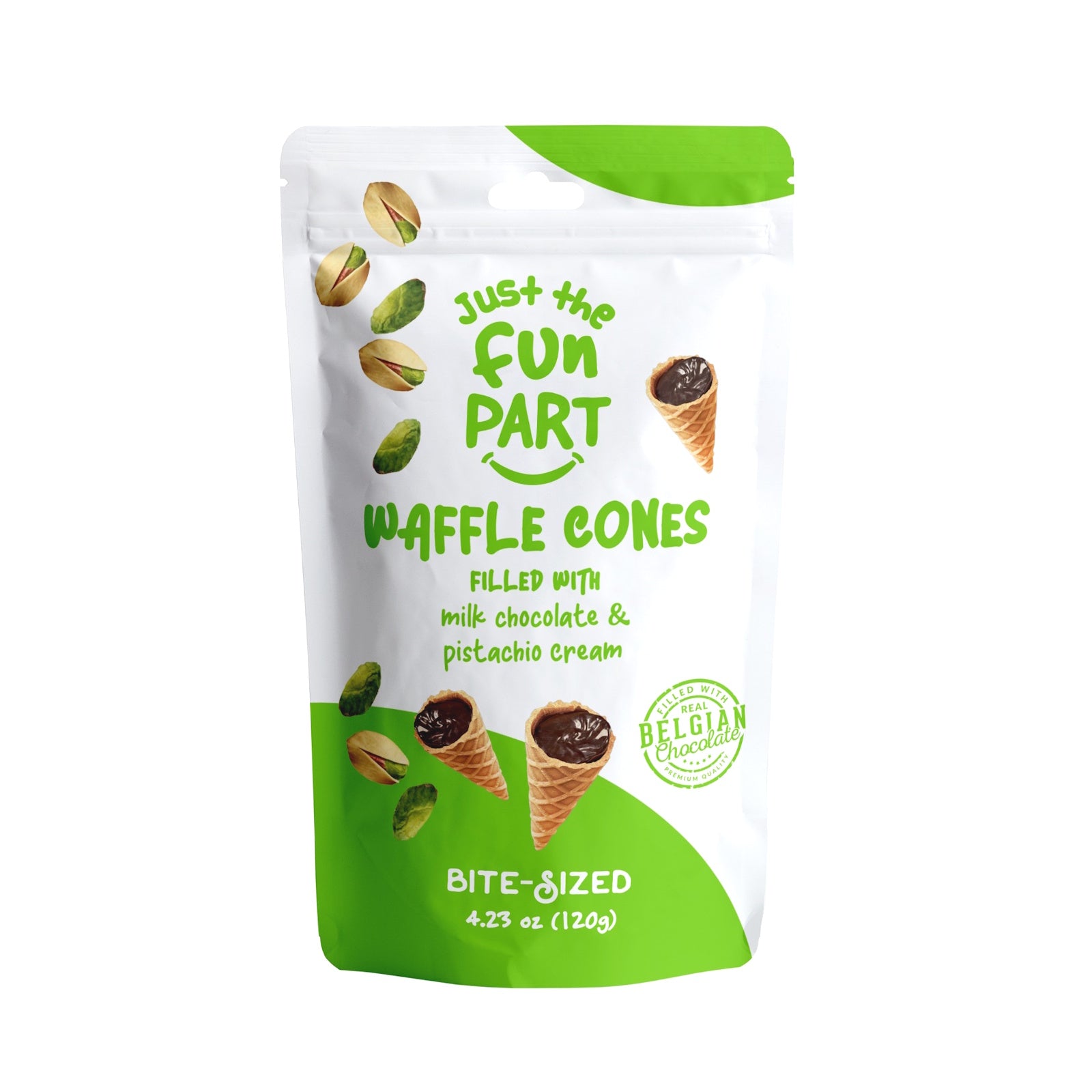 Fun Part Pistachio Cream & Milk Chocolate Waffle Cones 100 Gms