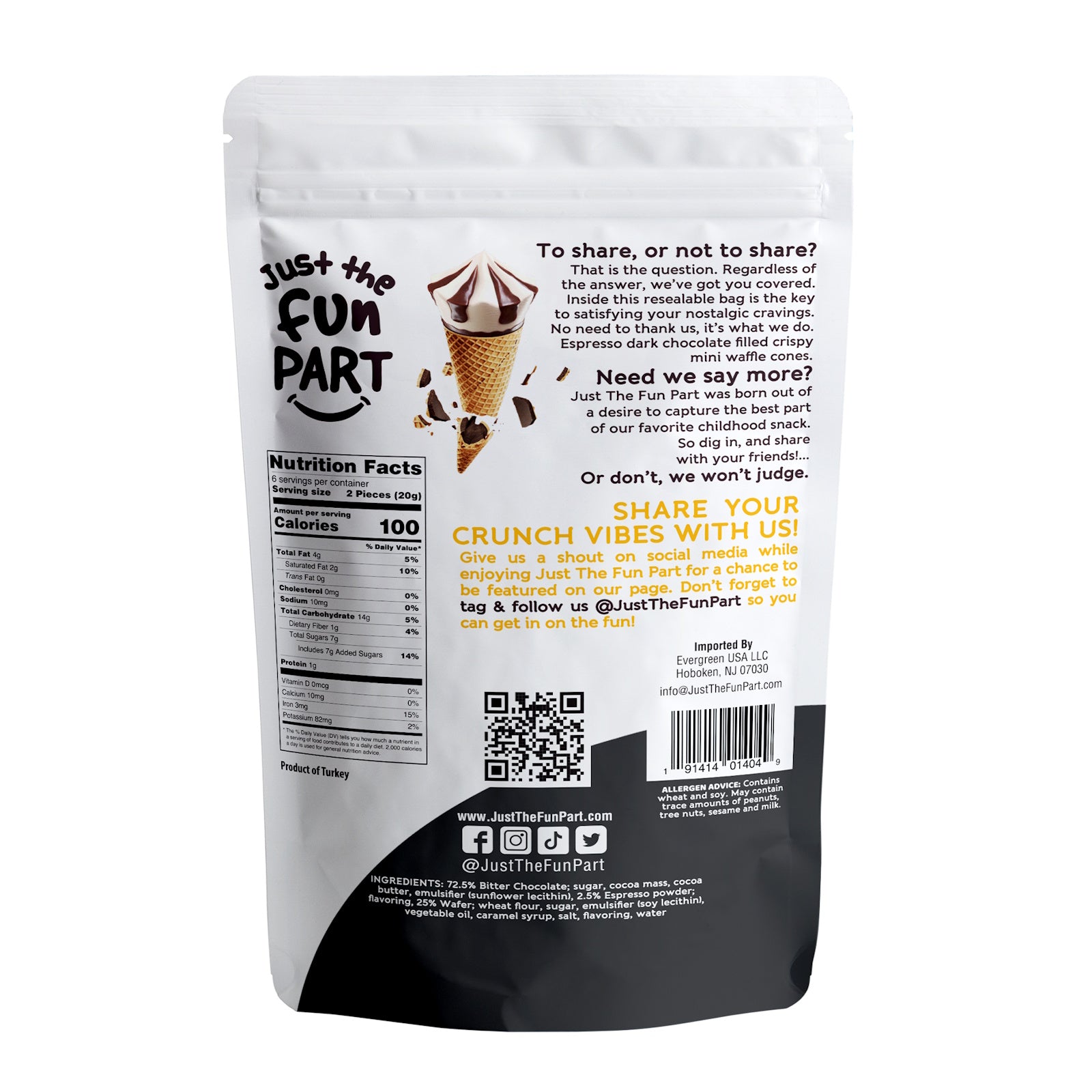 Fun Part Espresso Dark Chocolate Waffle Cones 100 Gms