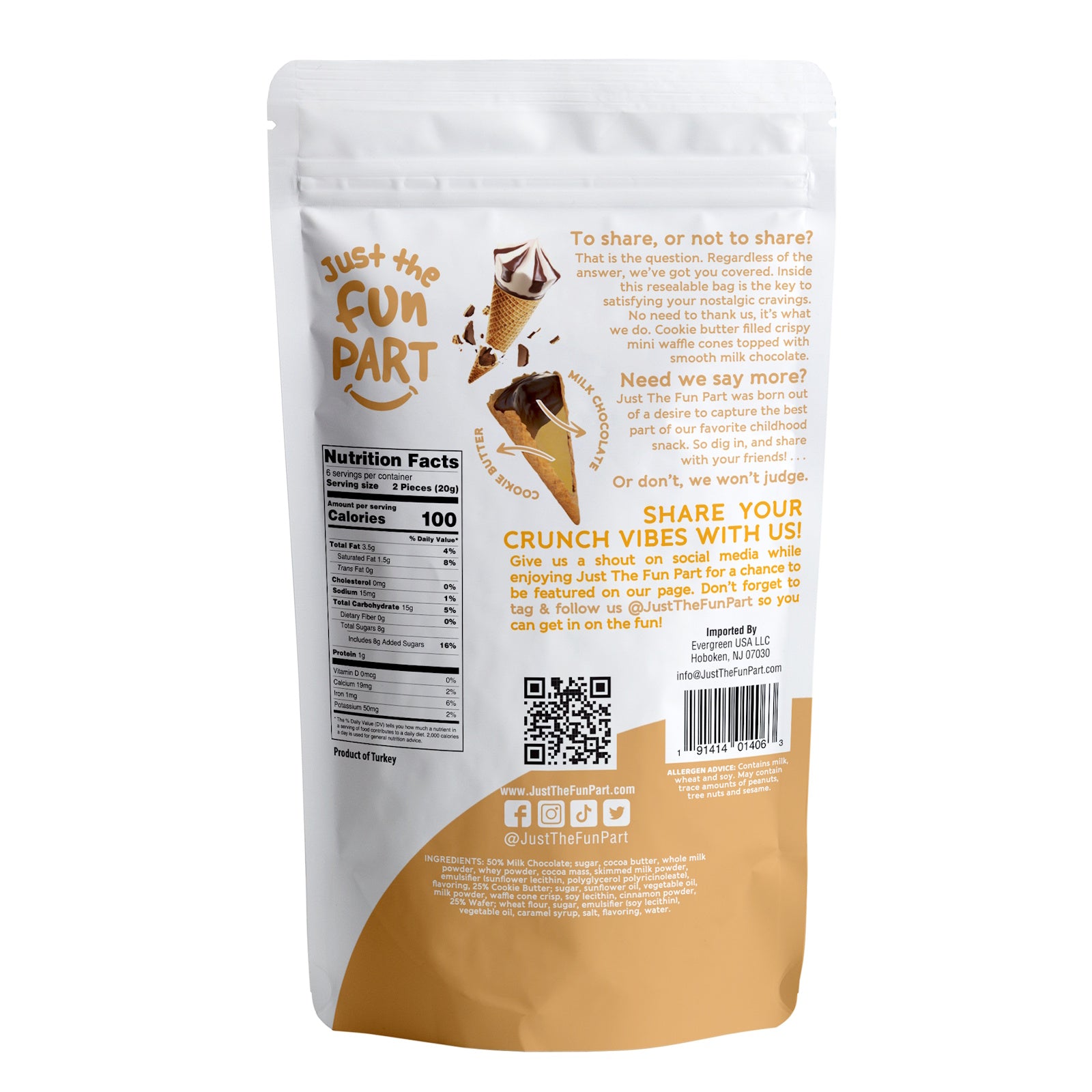 Fun Part Cookie Butter & Milk Chocolate Waffle Cones 100 Gms