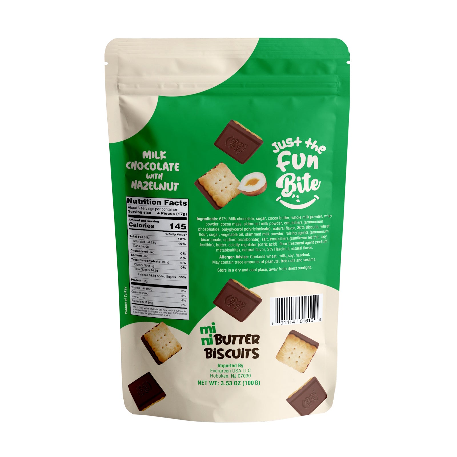 Fun Bite Hazelnut Milk Chocolate Covered Butter Biscuits 100 Gms