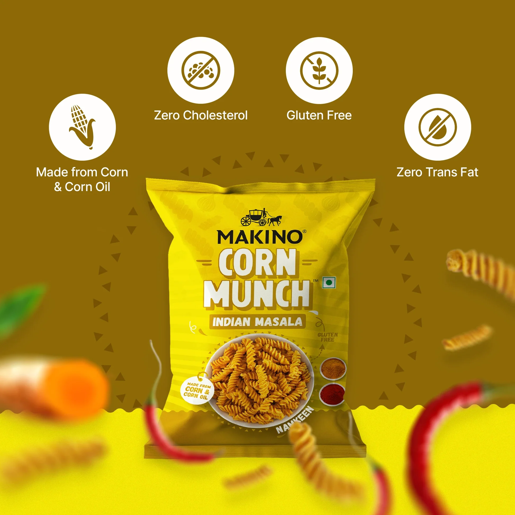 Makino Corn Munch Indian Masala 150 Gms