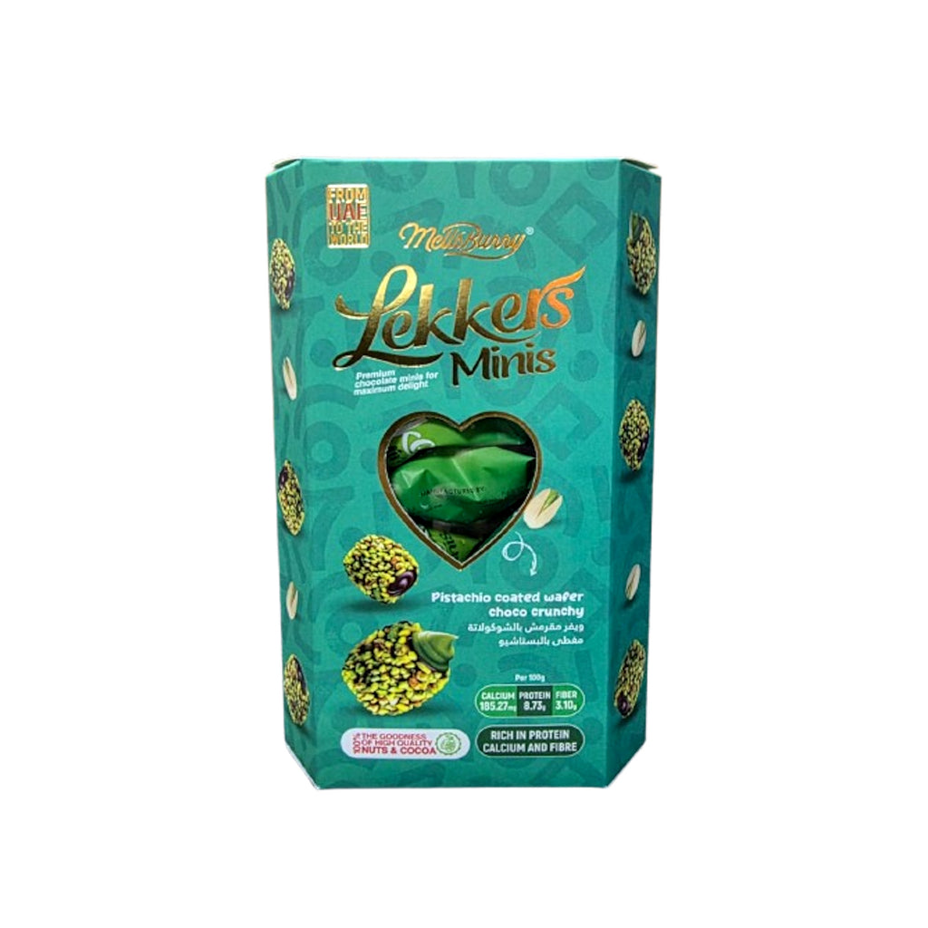 Mellsburry Lekkers Minis Pistachio Coated wafer choco crunchy 100 Gms