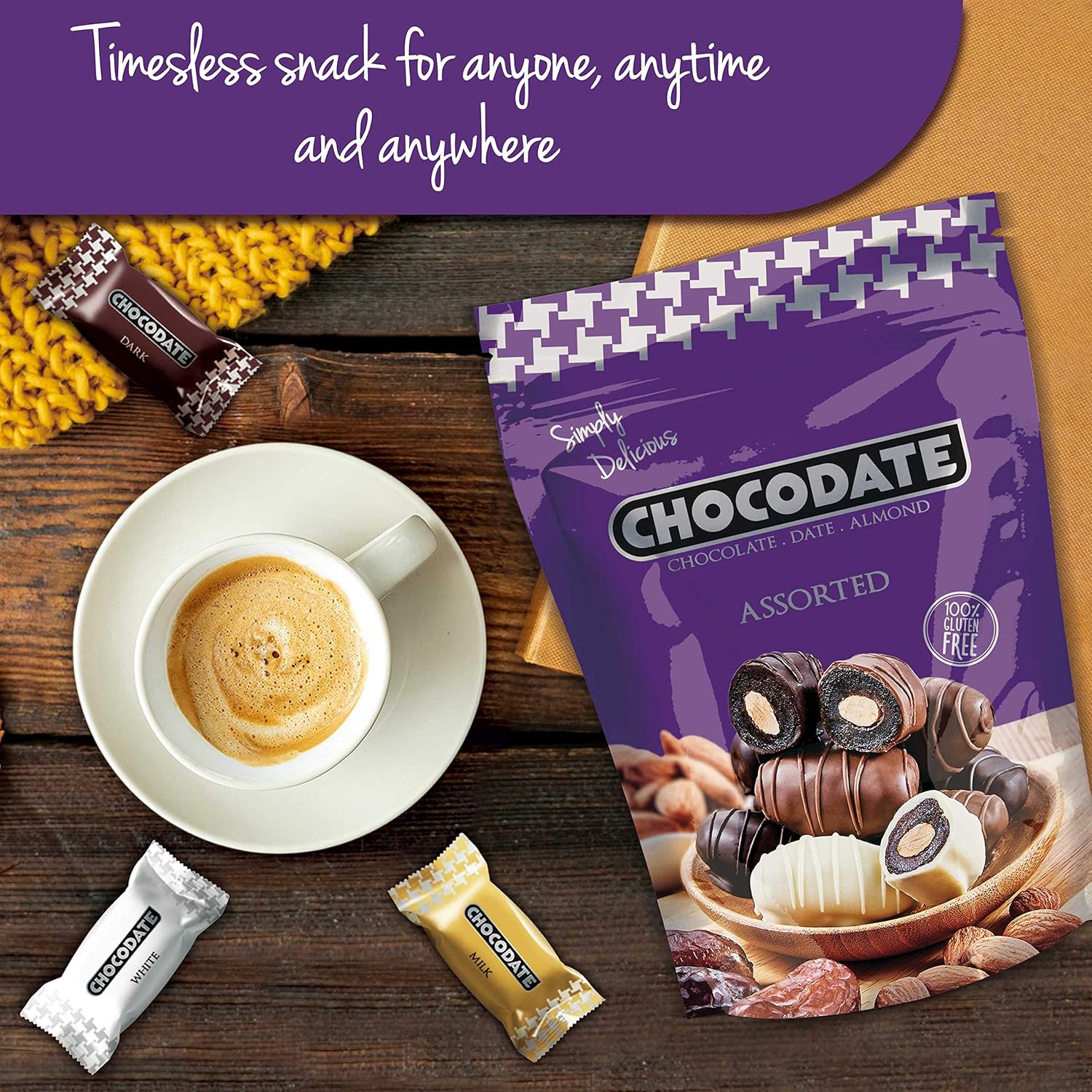 Chocodate Exclusive Assortment of 3 type of Chocodates White Dark And Milk Chocodate with Almond 250 Gms