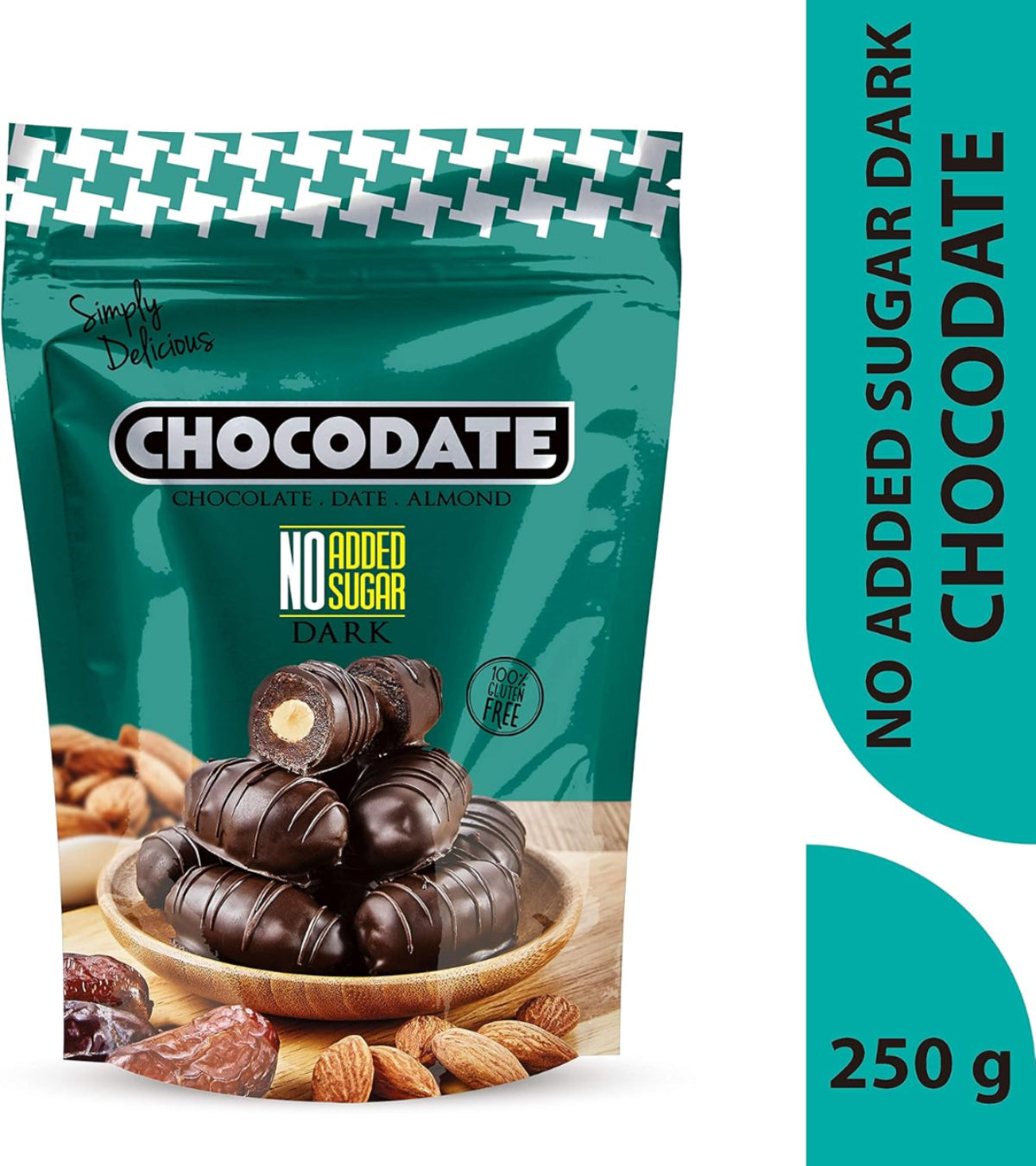 Chocodate Rich Dark Chocolate with No Artificial Sugar Added with Almond 250 Gms