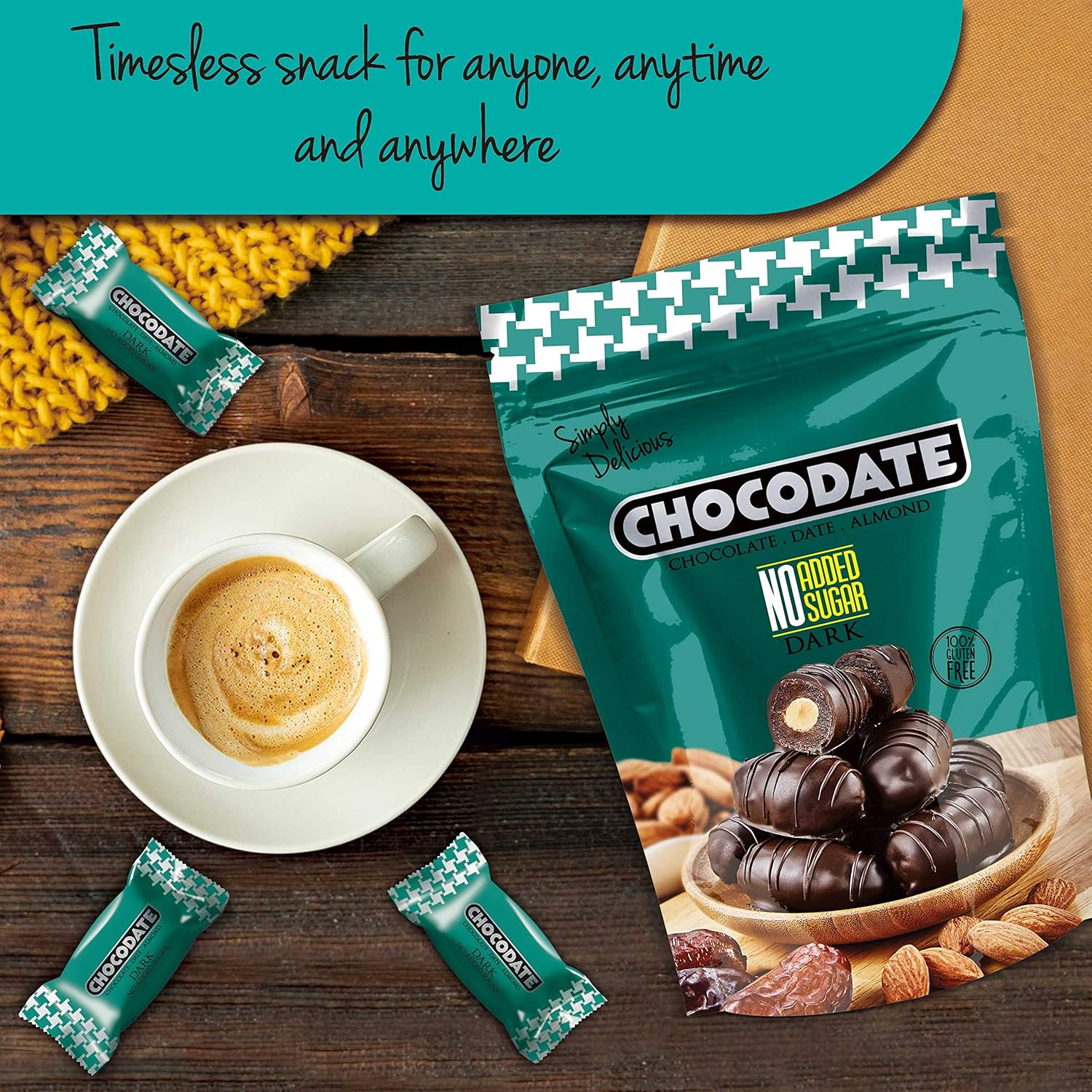 Chocodate Rich Dark Chocolate with No Artificial Sugar Added with Almond 250 Gms