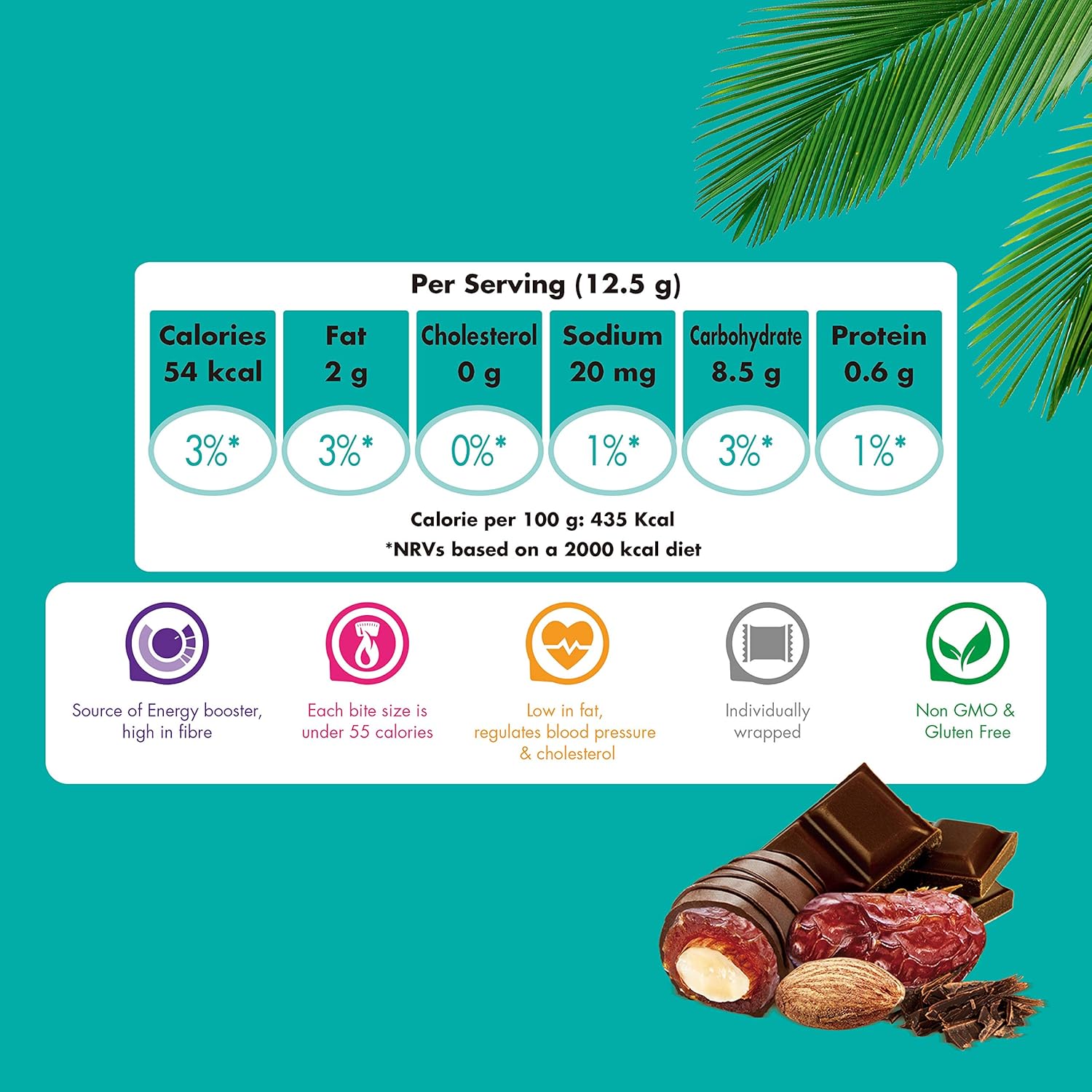 Chocodate Rich Dark Chocolate with No Artificial Sugar Added with Almond 250 Gms