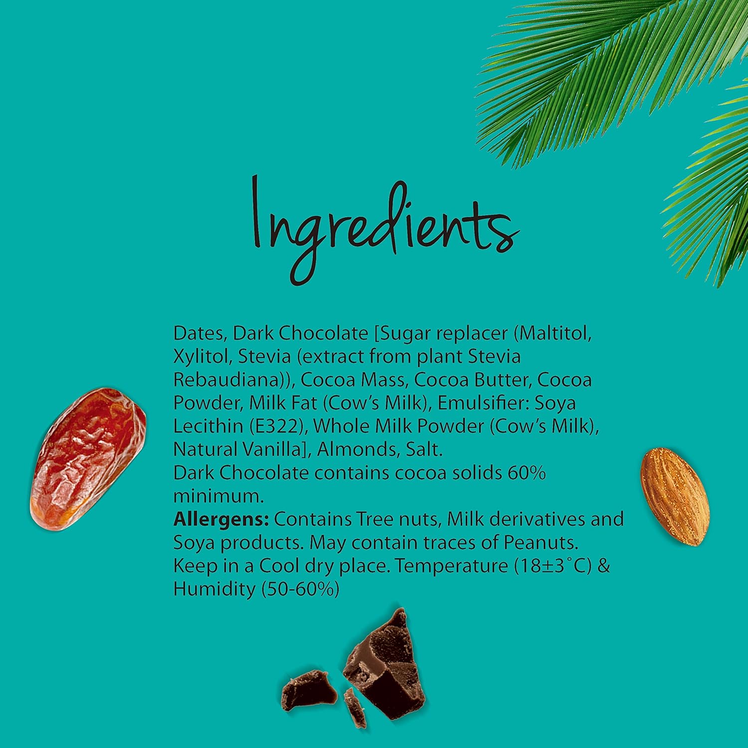 Chocodate Rich Dark Chocolate with No Artificial Sugar Added with Almond 250 Gms