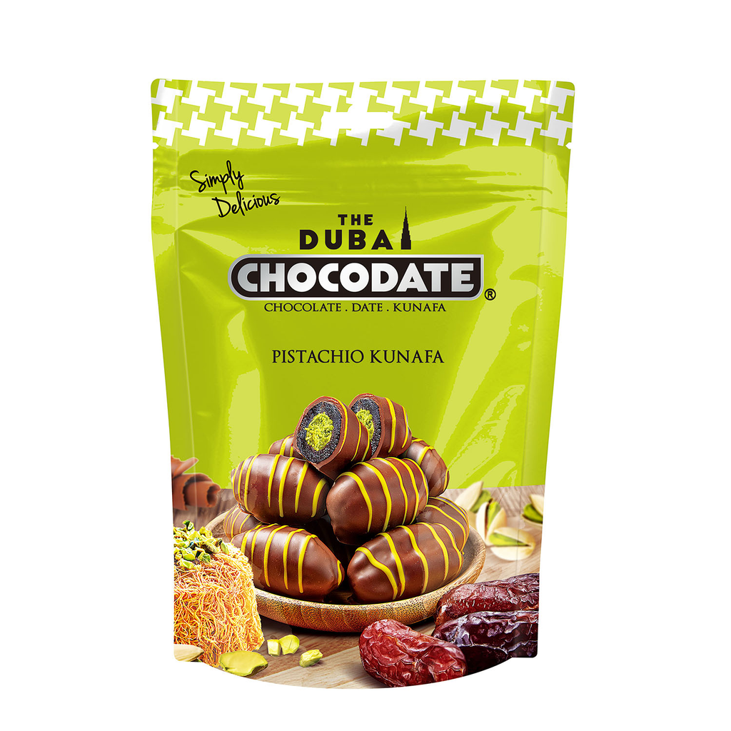 Chocodate Pistachio kunafa Milk Chocolate with Date 90 Gms