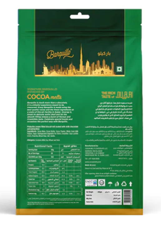 Cocoa Melts Barquillo Pistachio Chocolate 100 Gms