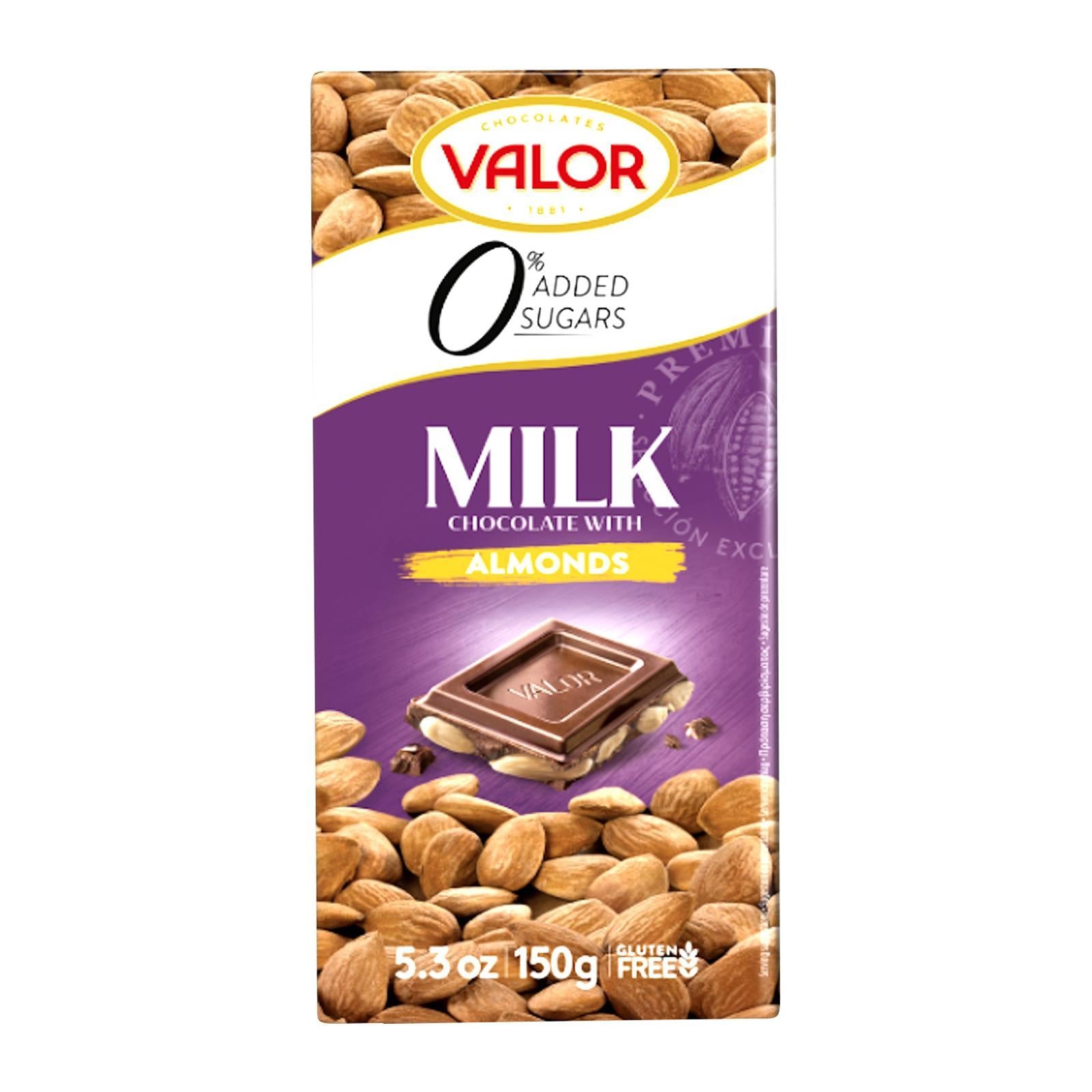 Valor Milk Chocolate Bar with Almonds (No Sugar Added & Gluten Free) 150 Gms