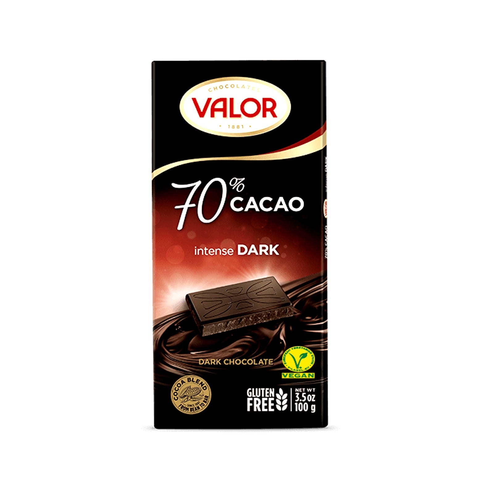 Valor Intense 70% Dark Cocoa Chocolate Bar 100 Gms