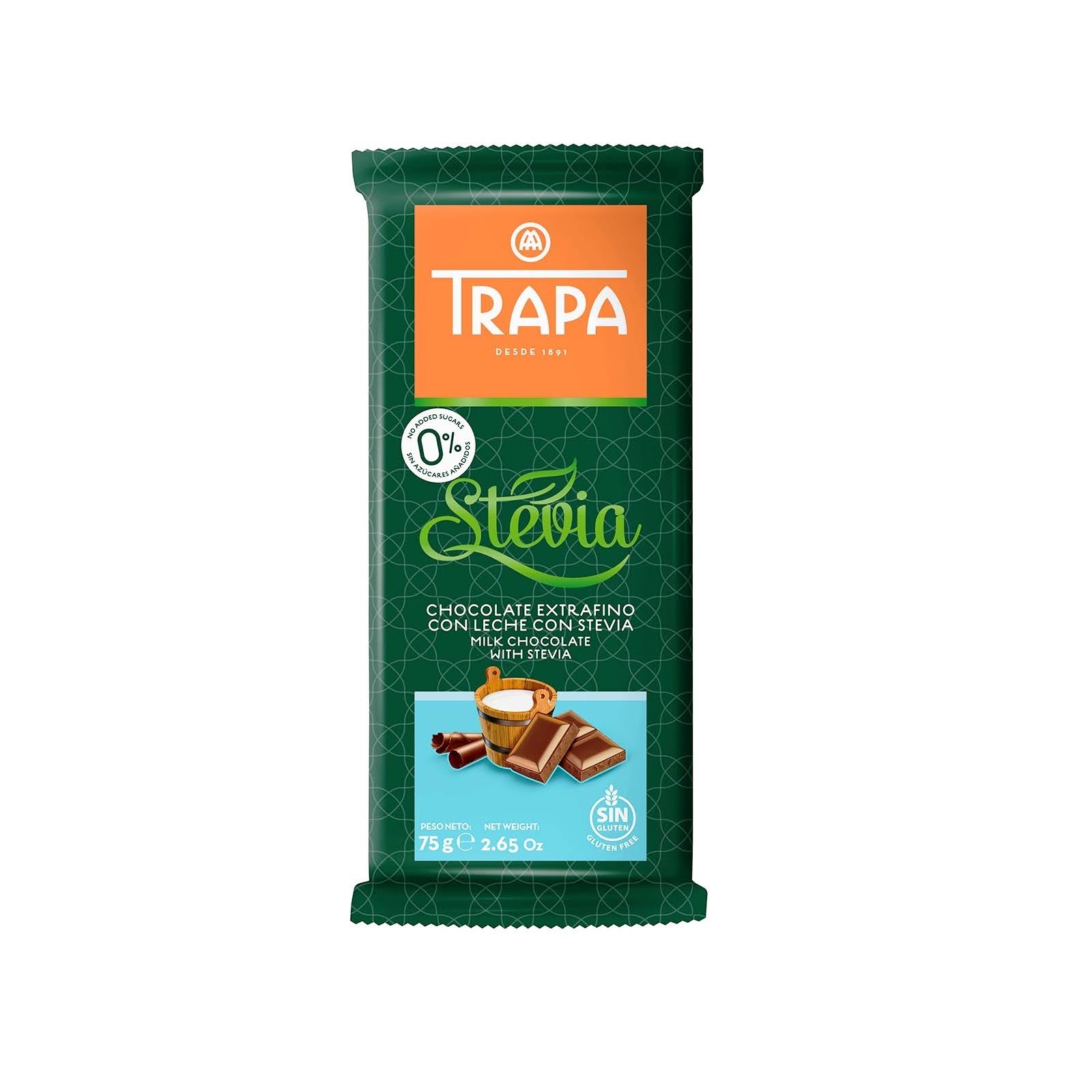 Trapa Sugar Free Superfine Milk Chocolate Tablet With Stevia Gluten-Free And 0 Percent Added Sugar 75 Gms