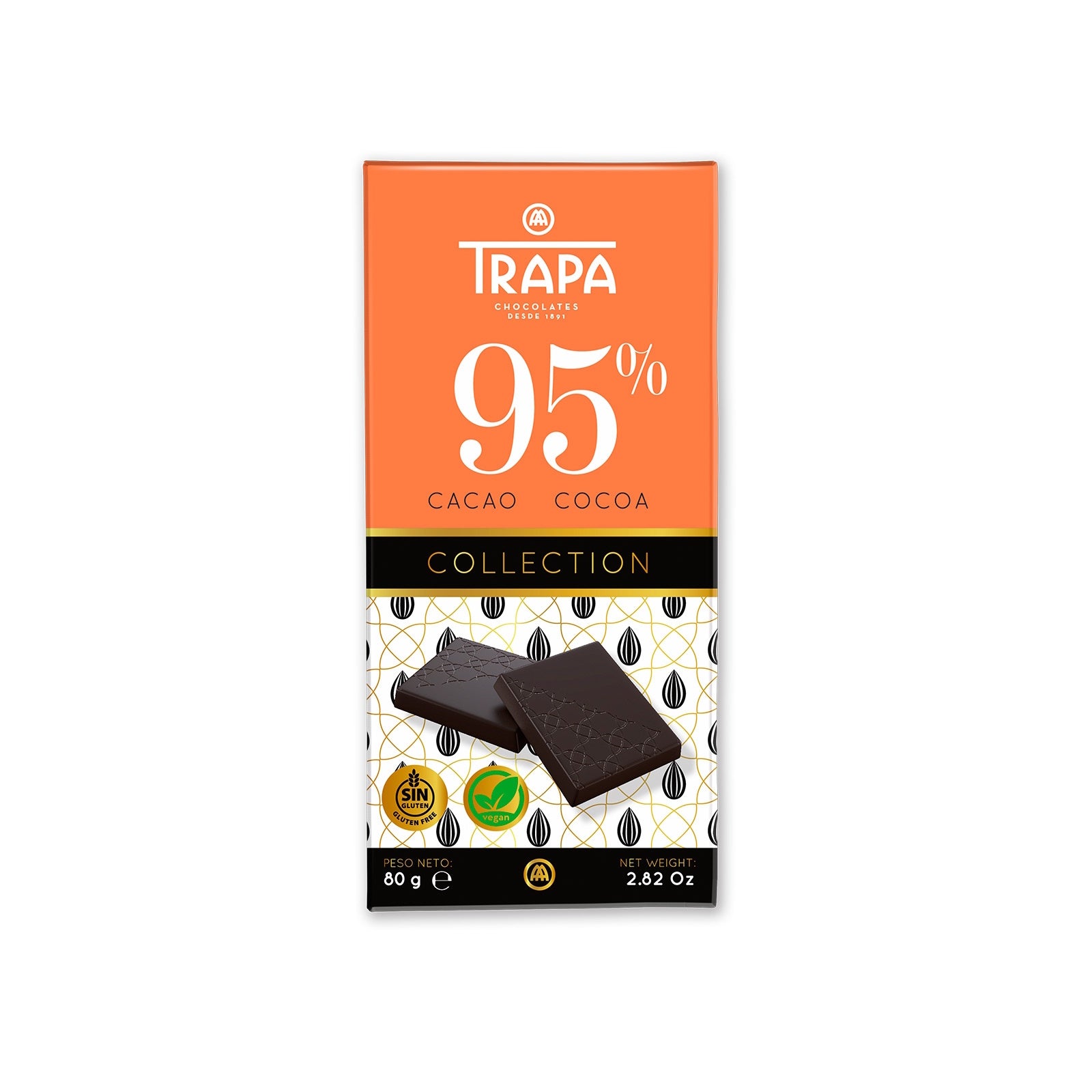 Trapa Collection 95% Dark chocolate Bar 80 Gms