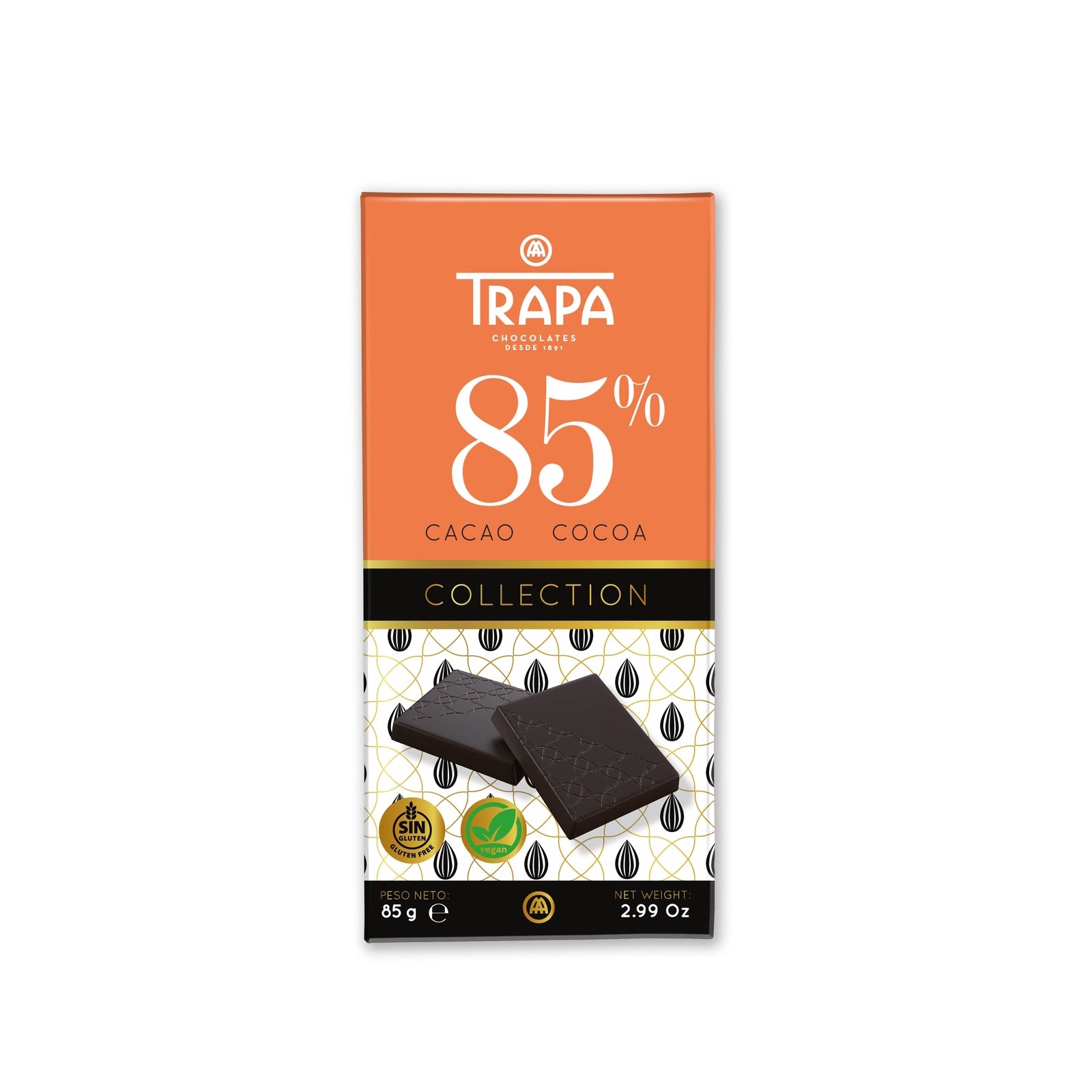 Trapa Dark Chocolate Collection 85% cacao Bar 85 Gms