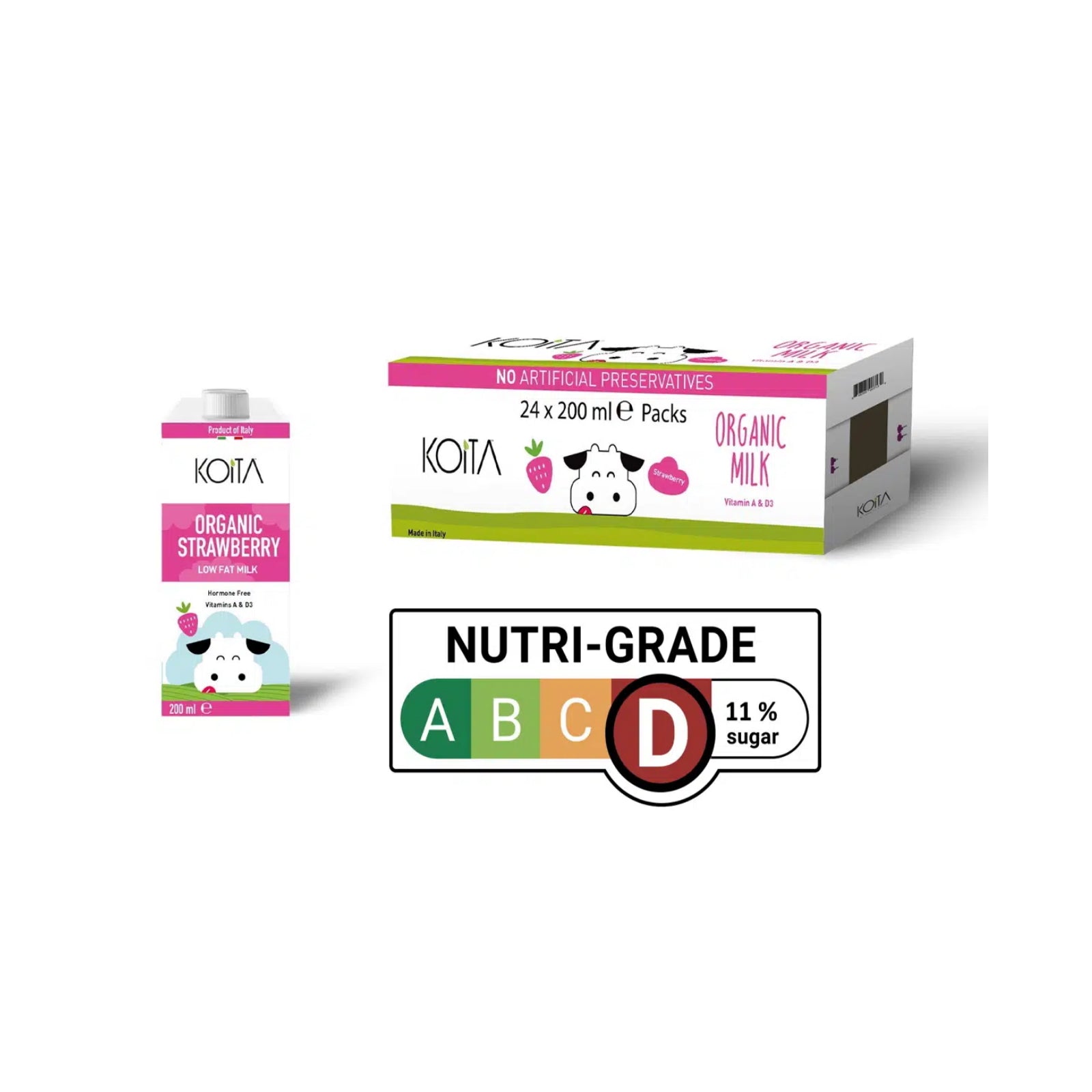 Koita Premium Organic Strawberry Milk 24 x 200ml