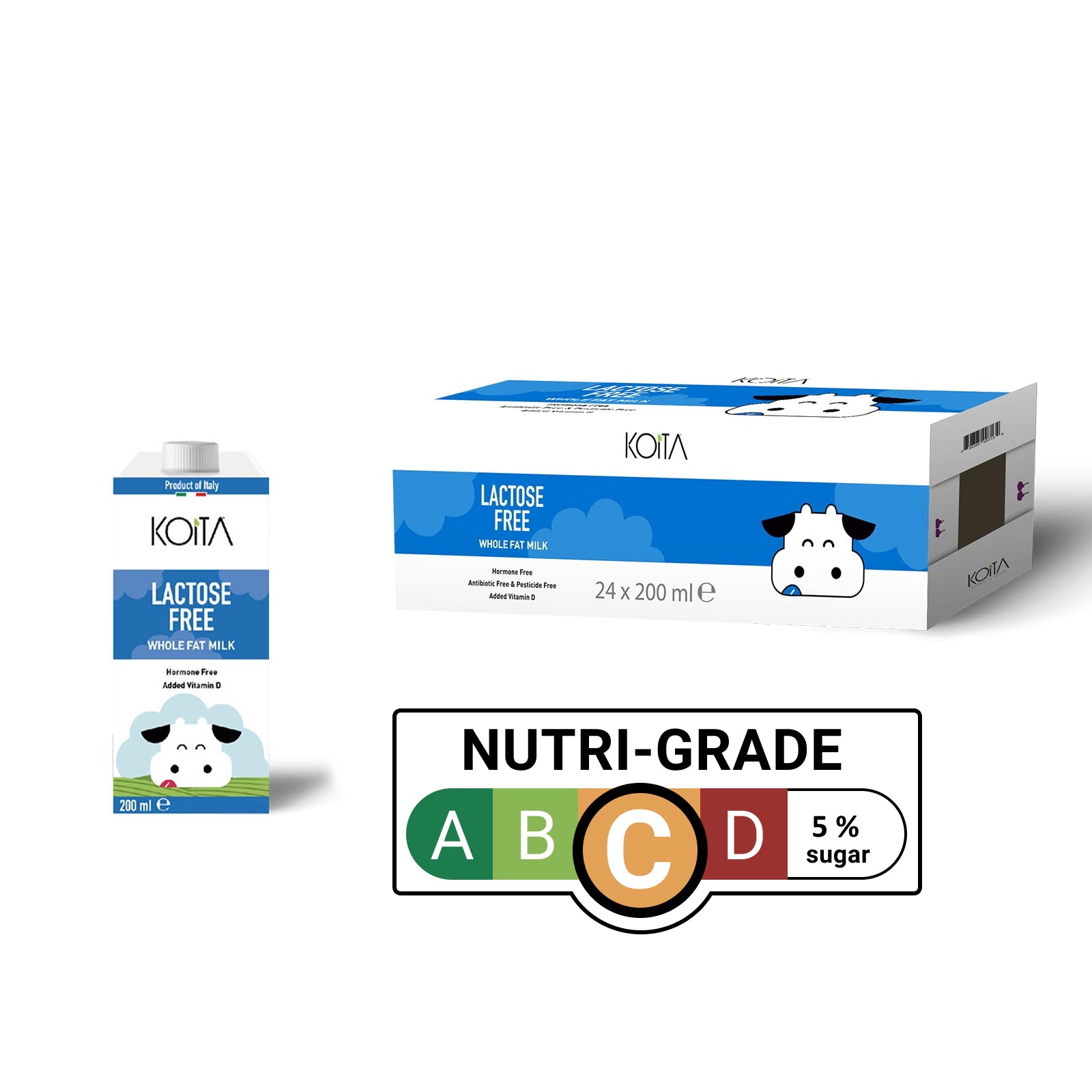 Koita Lactose Free Whole Fat Milk Added Vitamin D 24 x 200ml