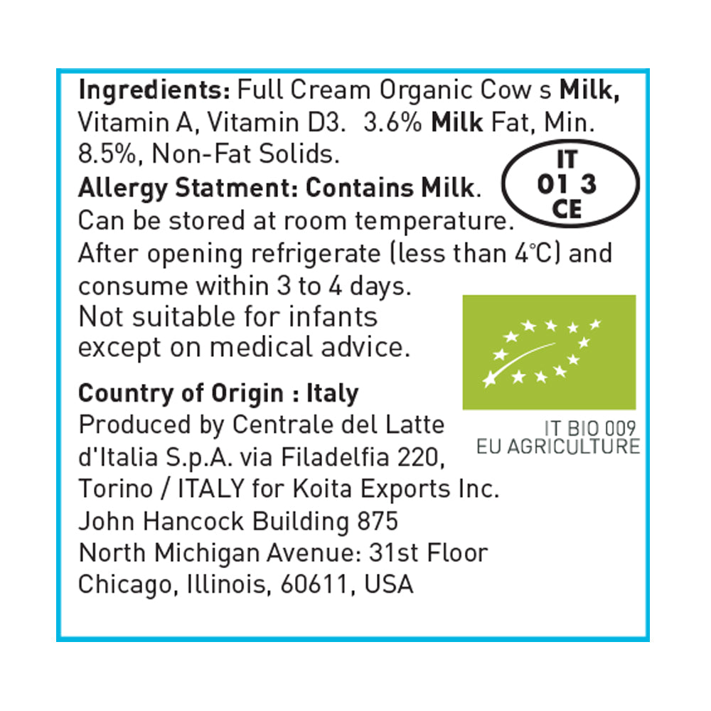 Koita Premium Organic Whole Milk 24 x 200 ml