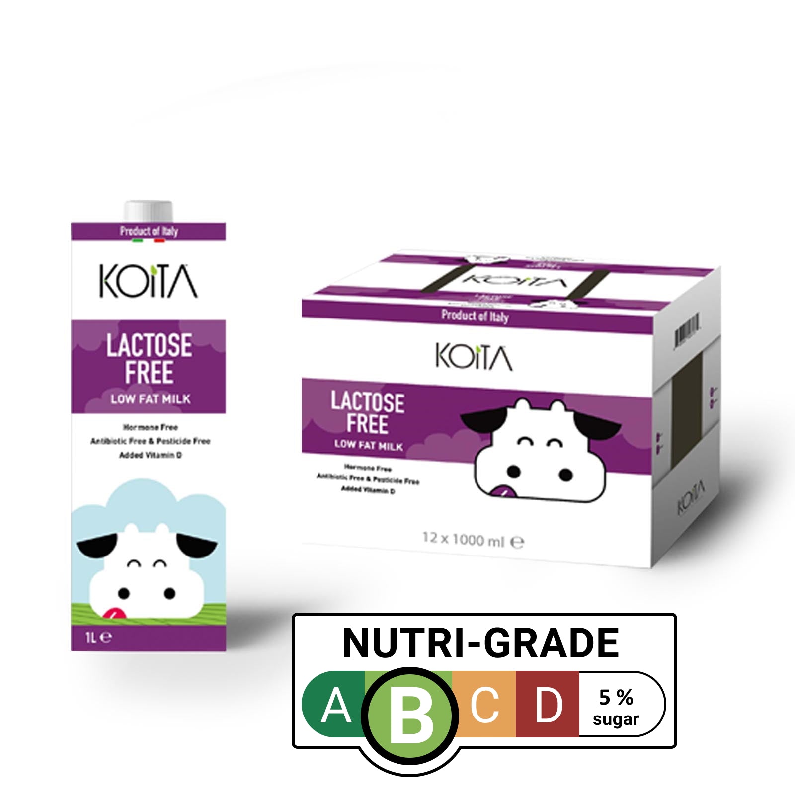 Koita Lactose Free Low Fat Milk Added Vitamin D 12 X 1 L