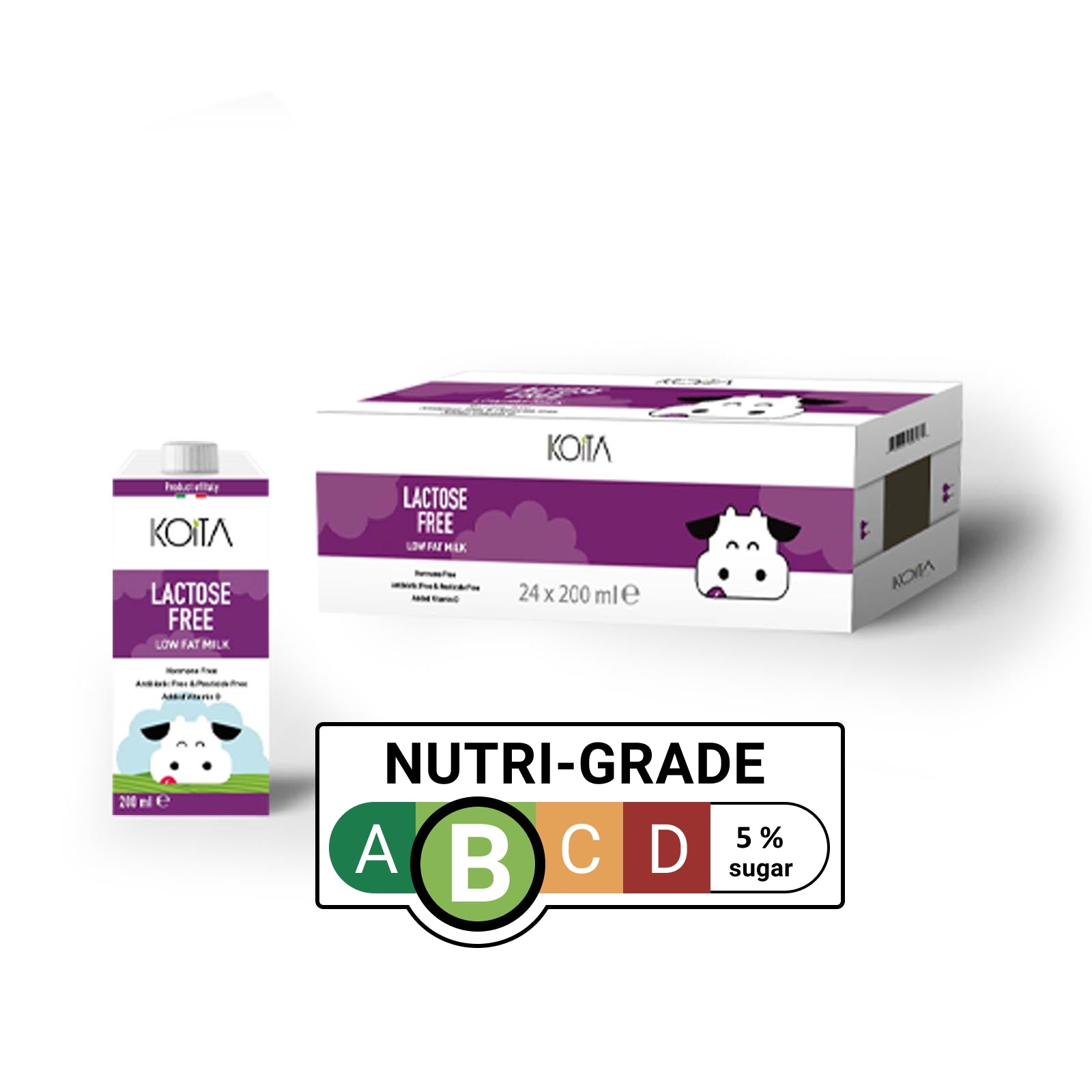 Koita Lactose Free Low Fat Milk Added Vitamin D 24 x 200ml