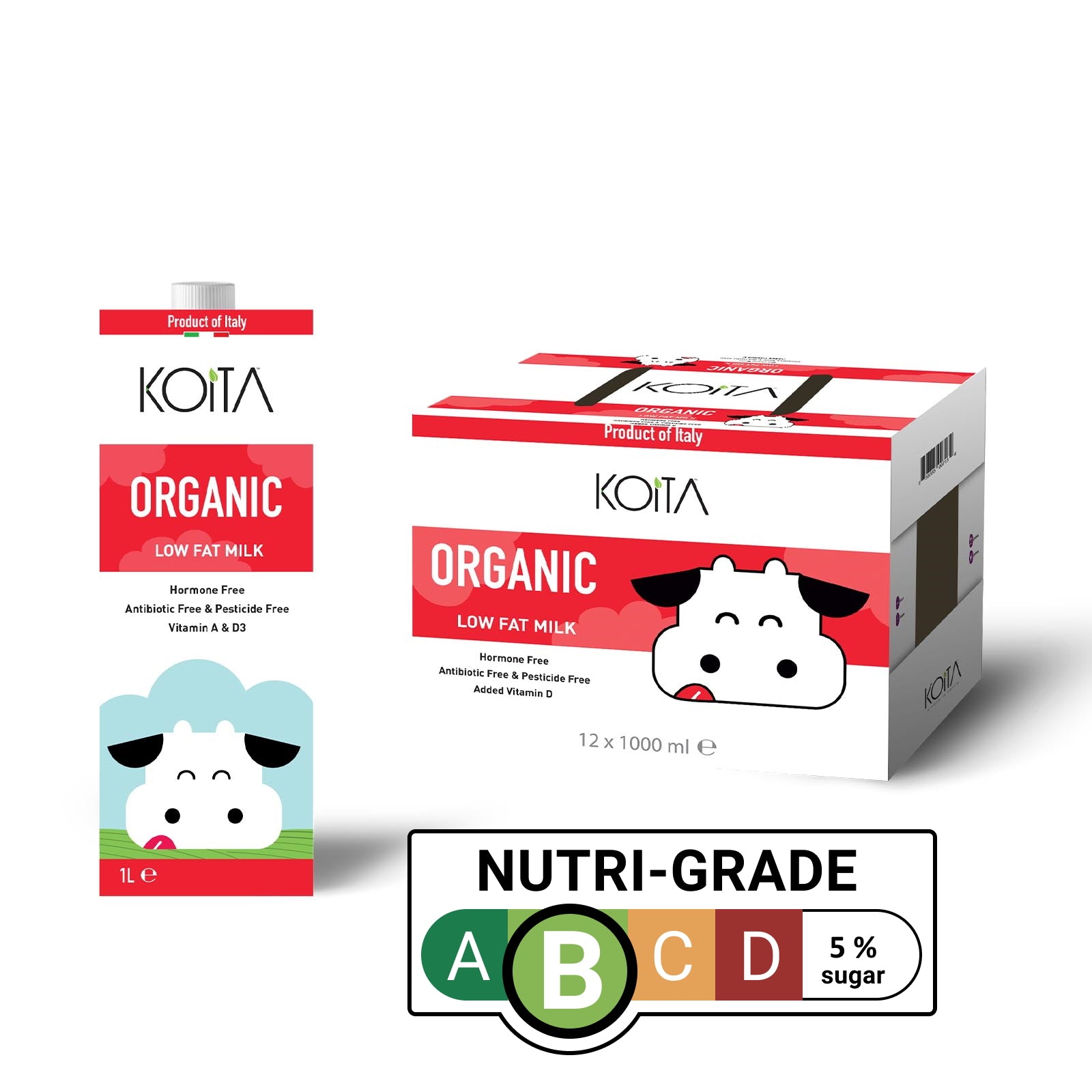 Koita Premium Organic Low-Fat Milk 12 X 1 L