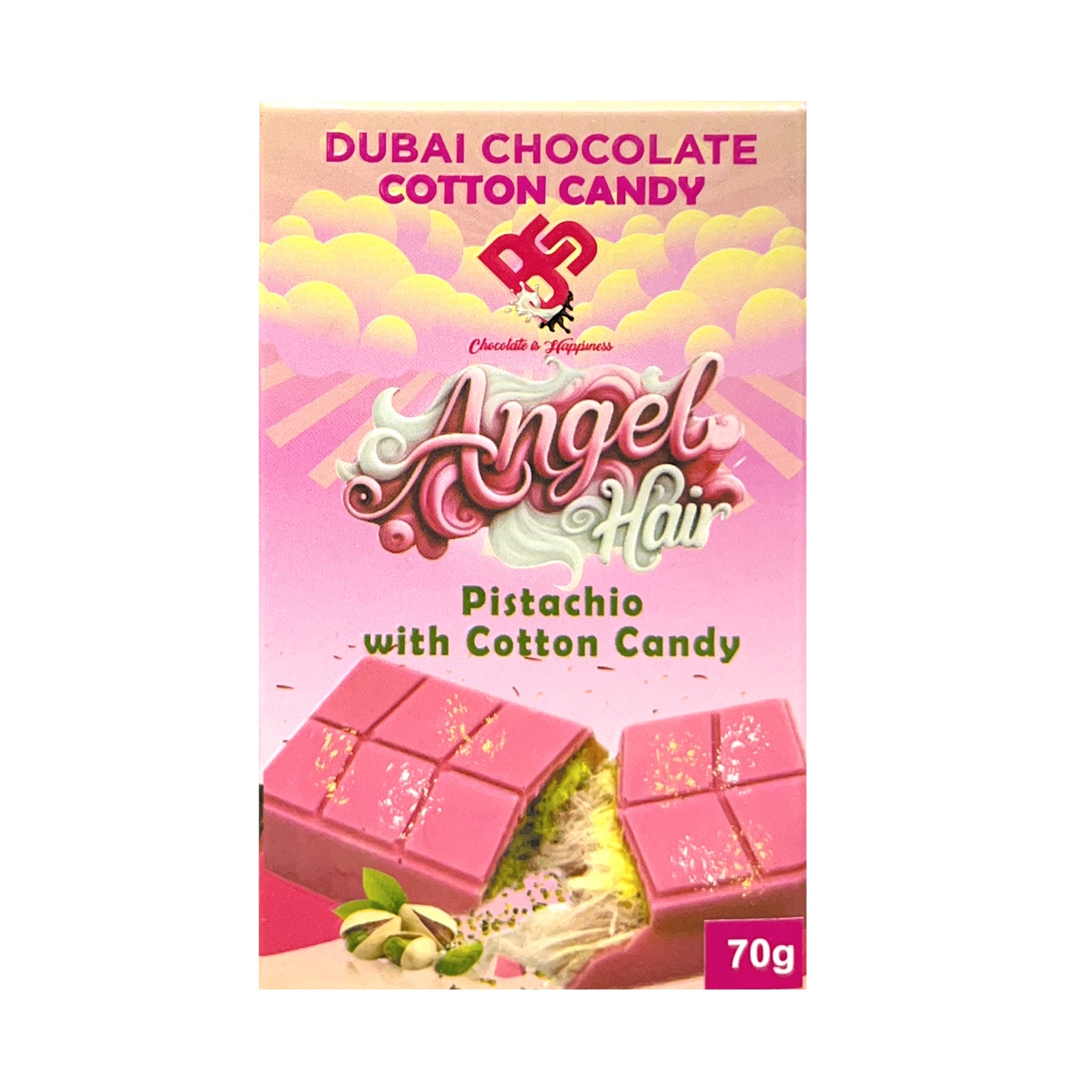 BCC Pistachio Kunafa chocolate with Cotton Candy (Angel Hair) 70 Gms