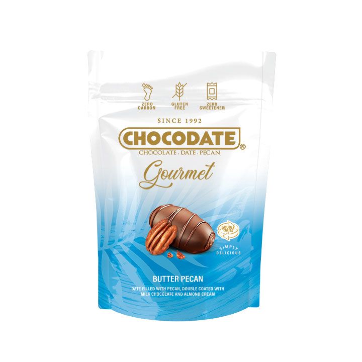 Gourmet Chocodate Butter Pecan Date Filled with Pecan Double Coated Milk Chocolate and Almond Cream